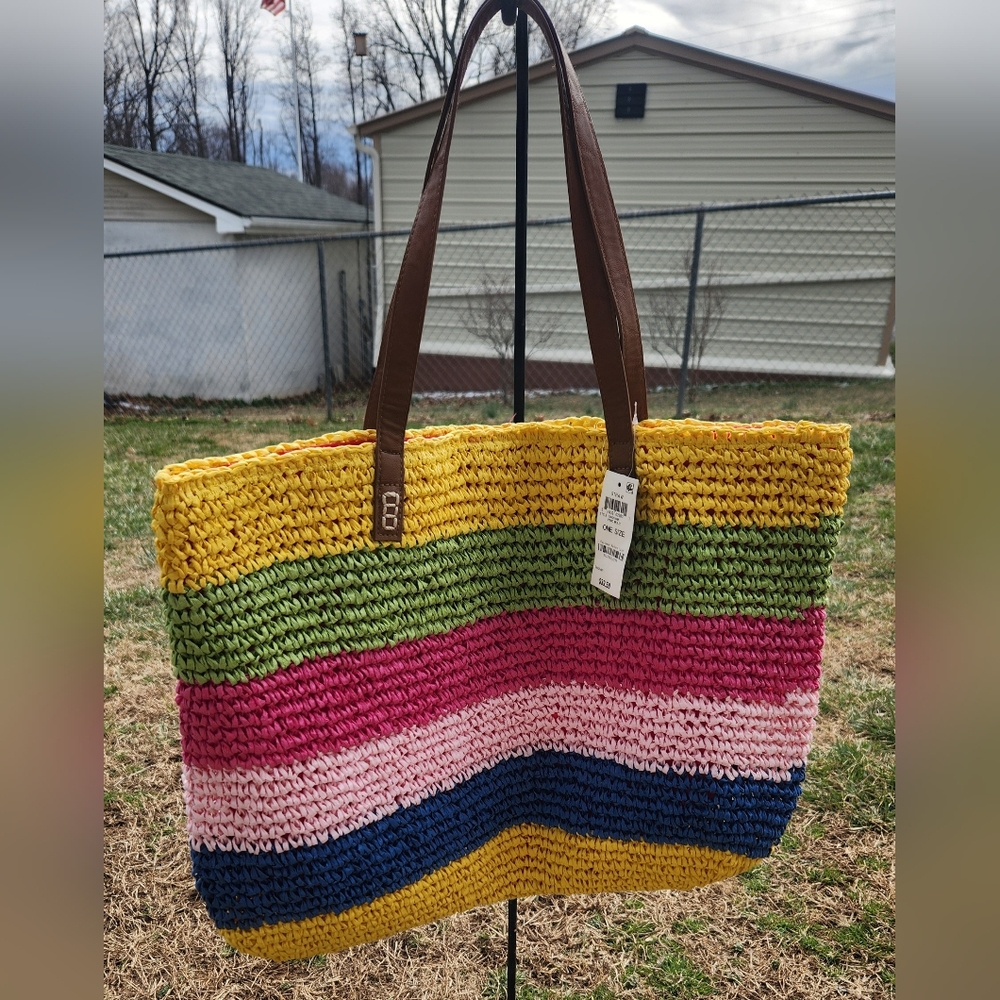INC Colorful Striped Straw Tote Bag.  NWT - Picture 12 of 12